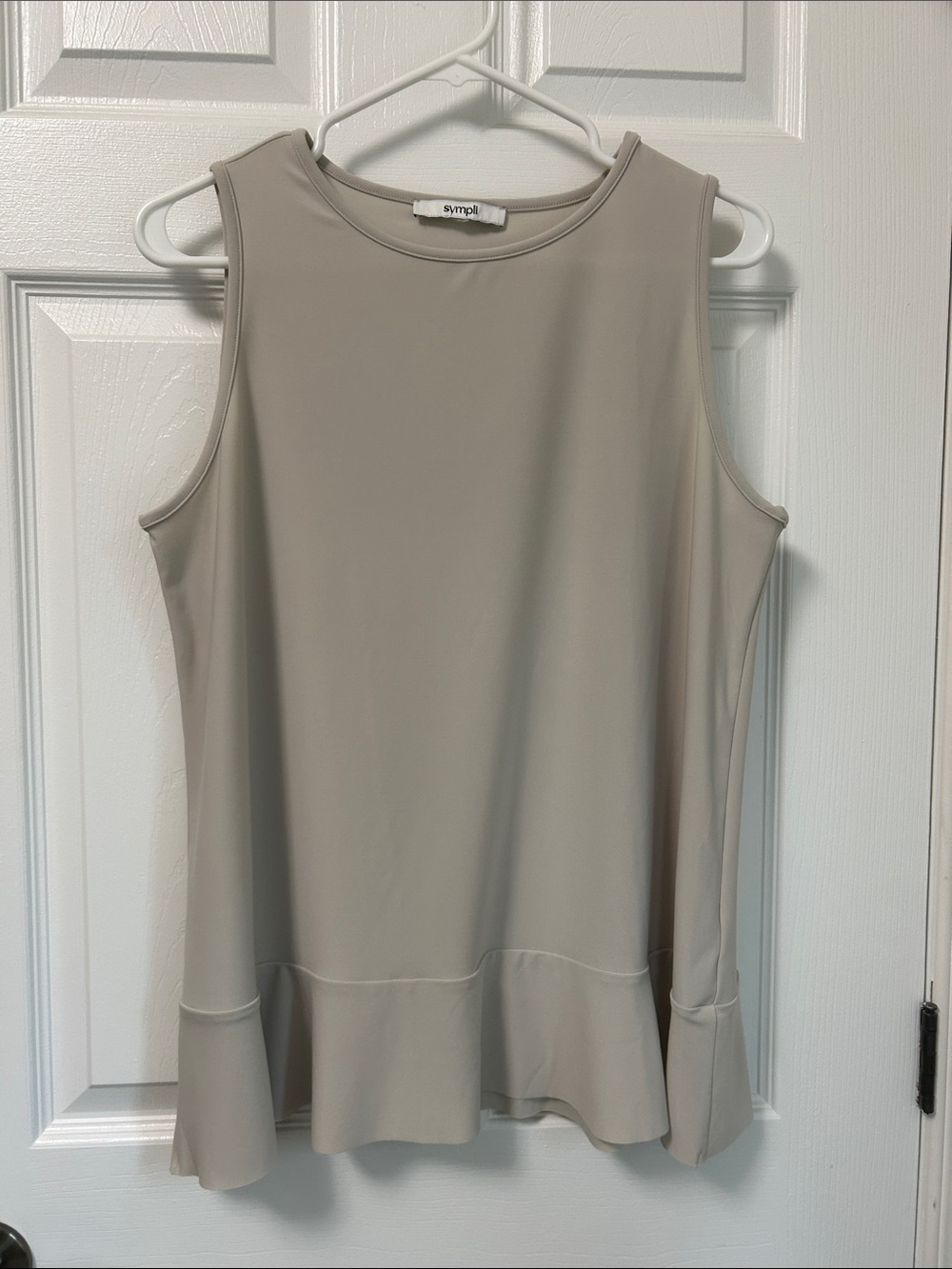 Sympli Sleeveless Ruffle-Hem Tank in Taupe